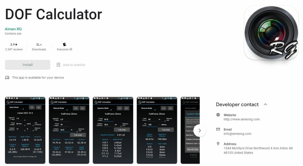DOF Calculator (Android)DOF Calculator (Android)