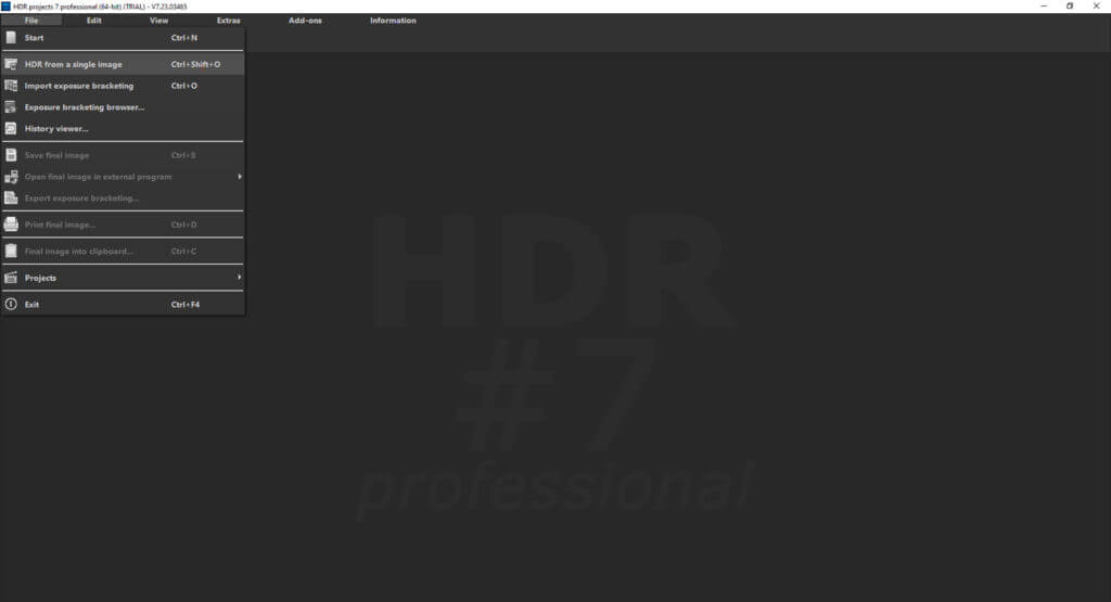 HDR Projects 7 review – file menu