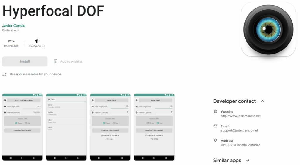 Hyperfocal DOF (Android)