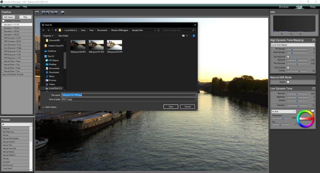 Oloneo HDRengine review – exporting final image