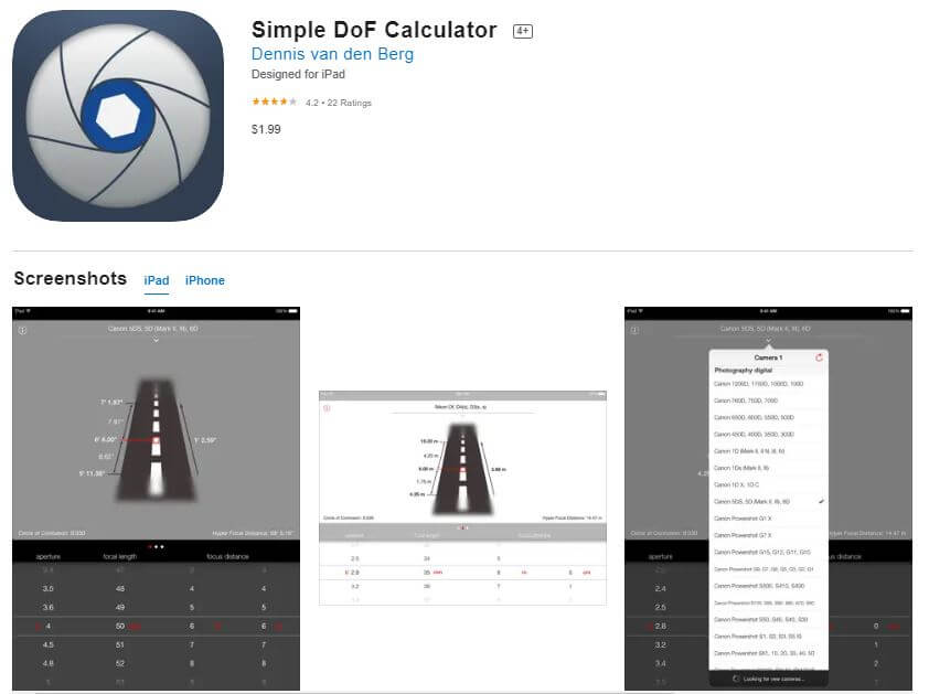 Simple DOF Calculator (iOS)