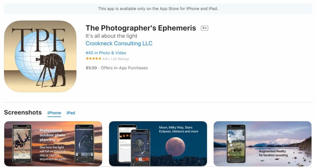 The Photographers Epehmeris (iOS)