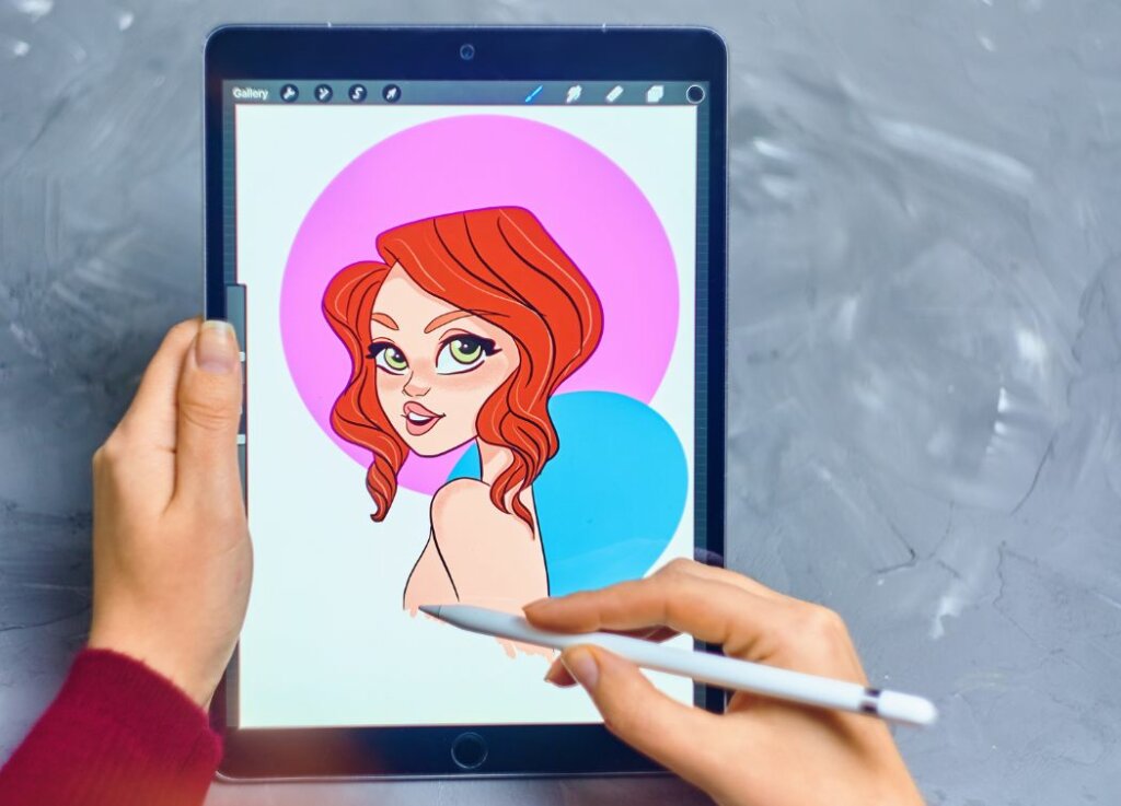 someone is drawing with a drawing app with a tablet